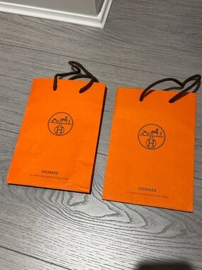 Hermes Orange Paper Shopping Bags - Pair
